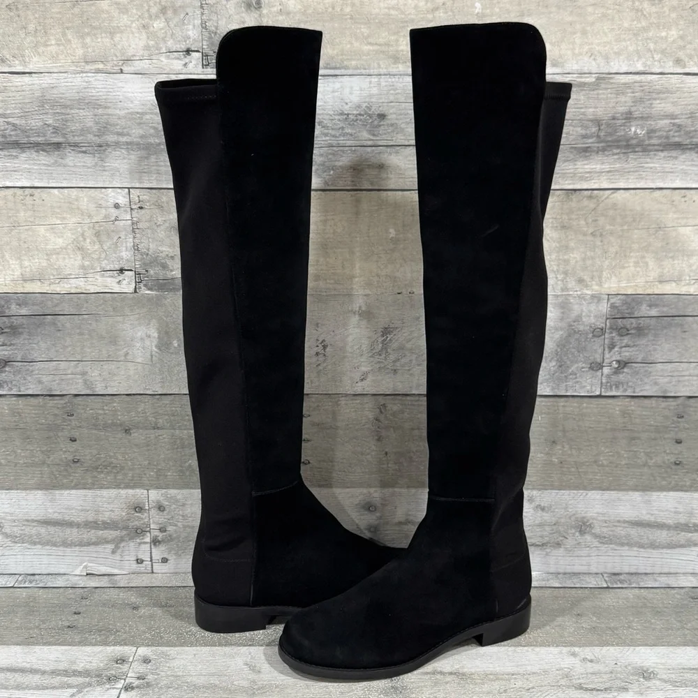 NWOT STUART WEITZMAN 5050 OVER THE KNEE SUEDE BOOTS IN BLACK SIZE - 5B .US
